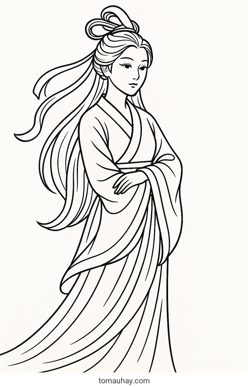 Tranh tô màu chị Hằng Nga cho bé PDF đẹp nhất 2026 - Phong cách Cổ Trang