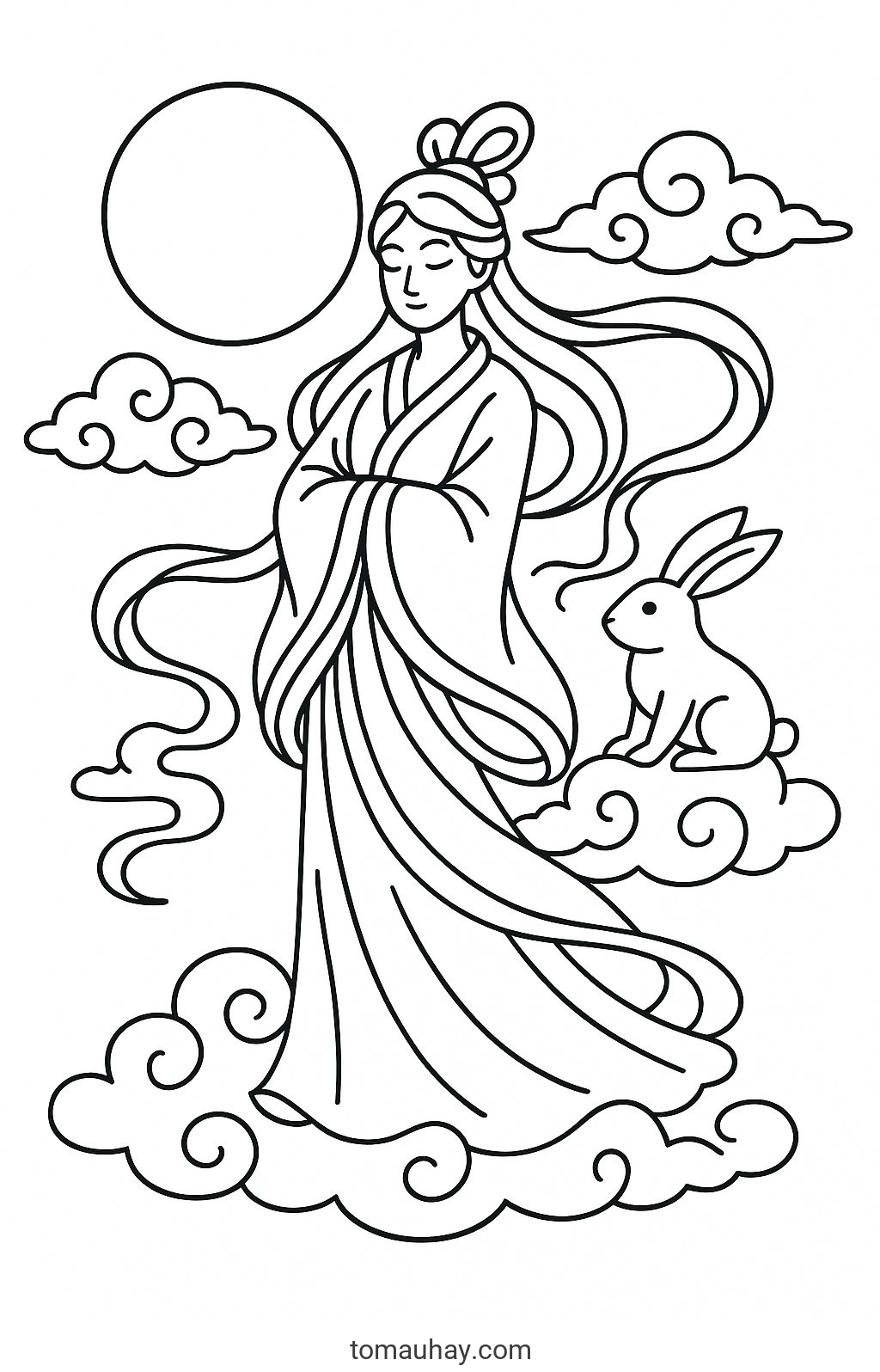 Tranh tô màu chị Hằng Nga cho bé PDF đẹp nhất 2026 - Phong cách Fantasy