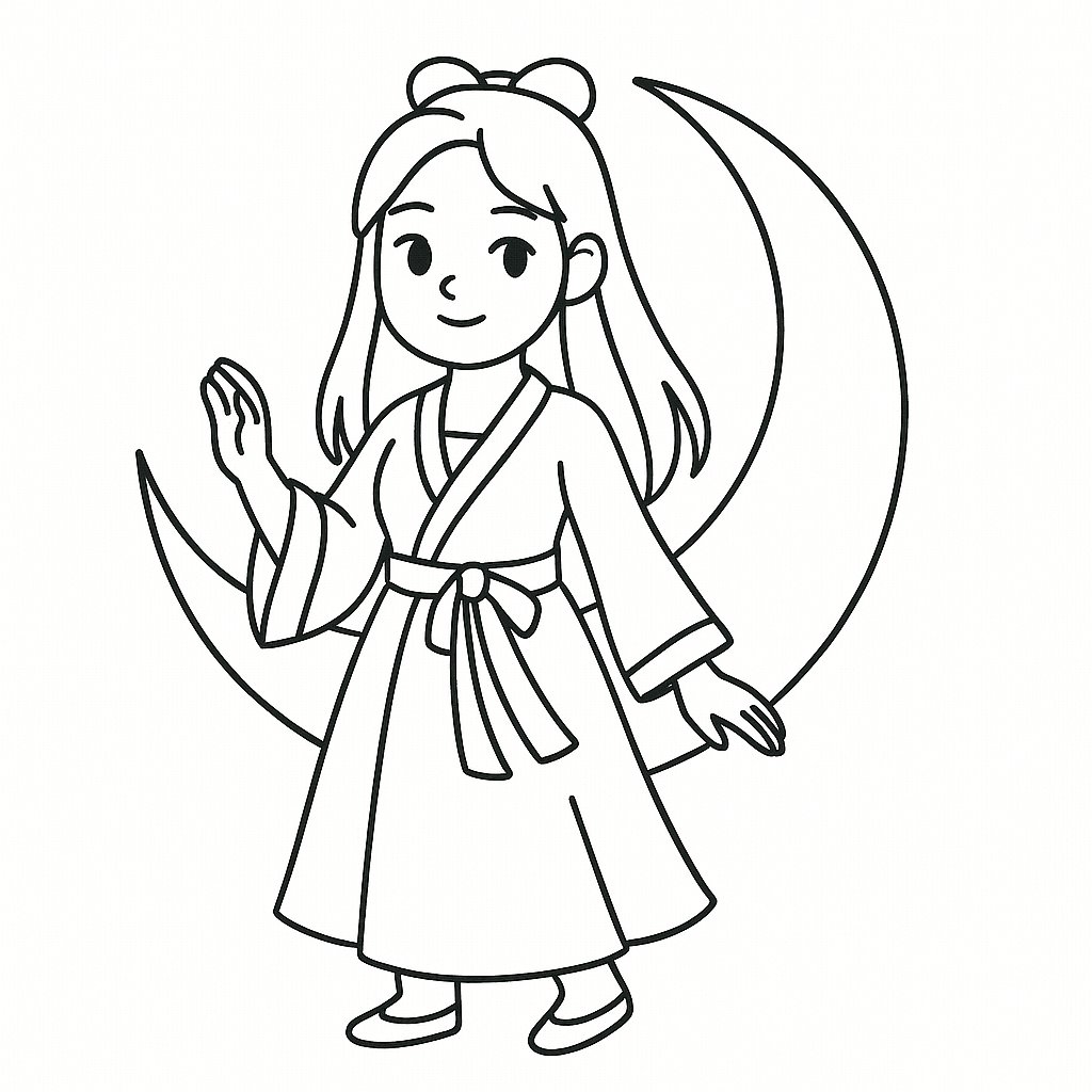 Tranh tô màu chị Hằng Nga cho bé PDF đẹp nhất 2025