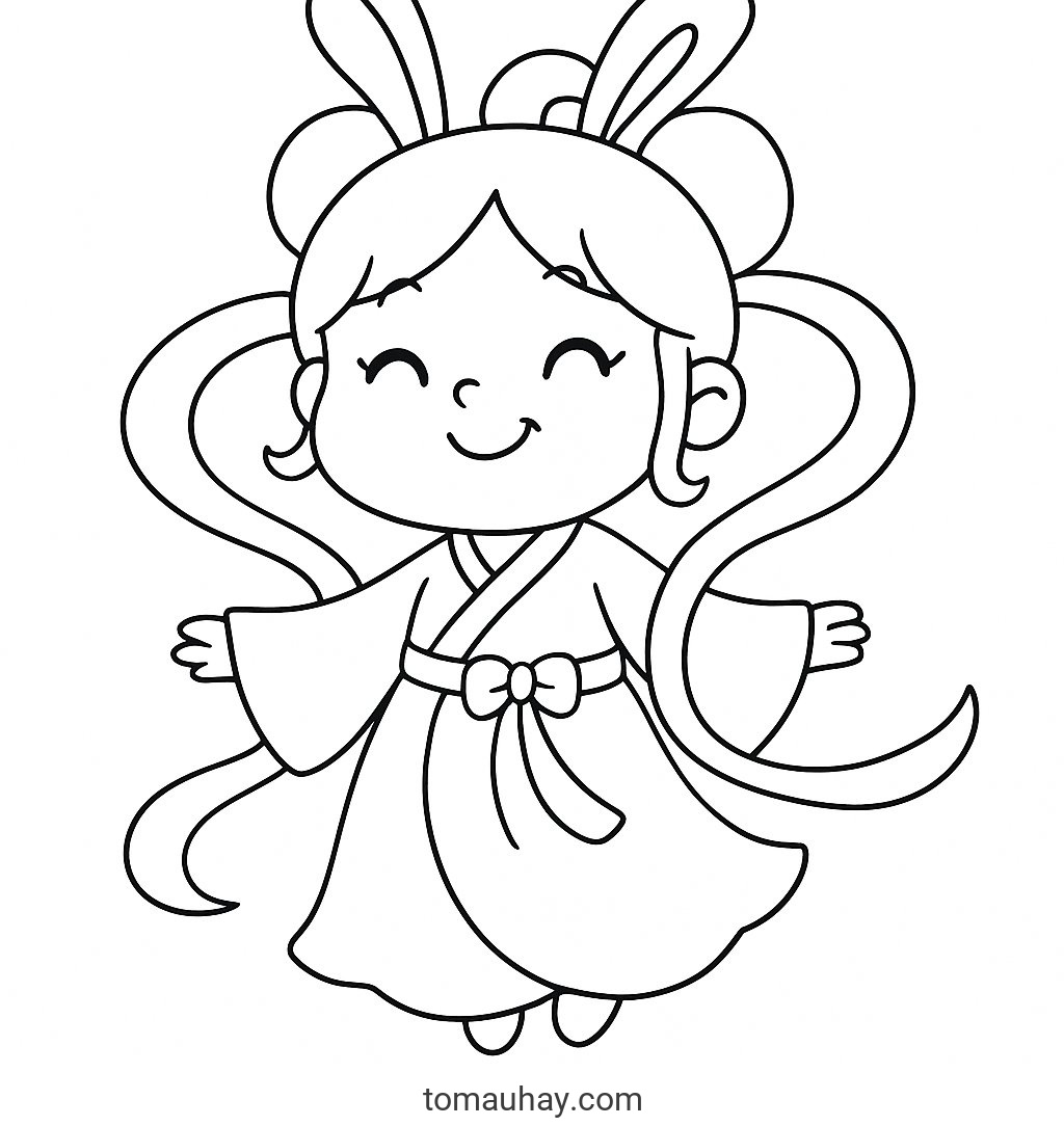 Tranh tô màu chị Hằng Nga cho bé PDF đẹp nhất 2026 - Phong cách Hoạt Hình