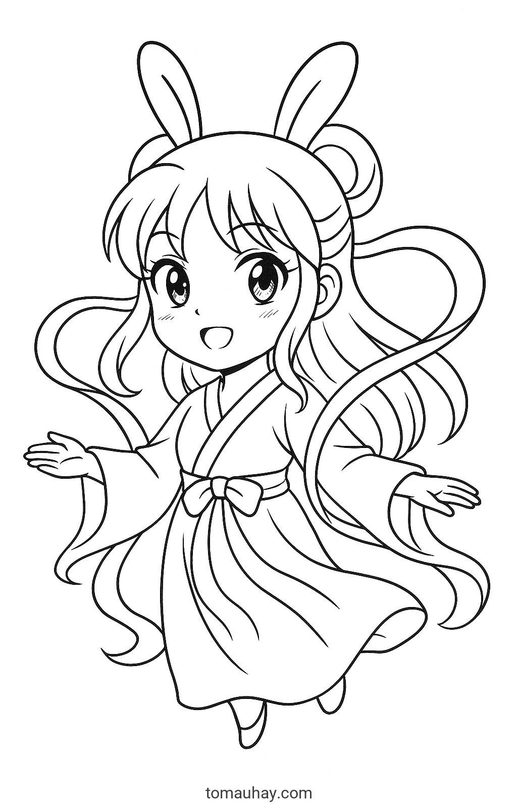 Tranh tô màu chị Hằng Nga cho bé PDF đẹp nhất 2026 - Phong cách Manga