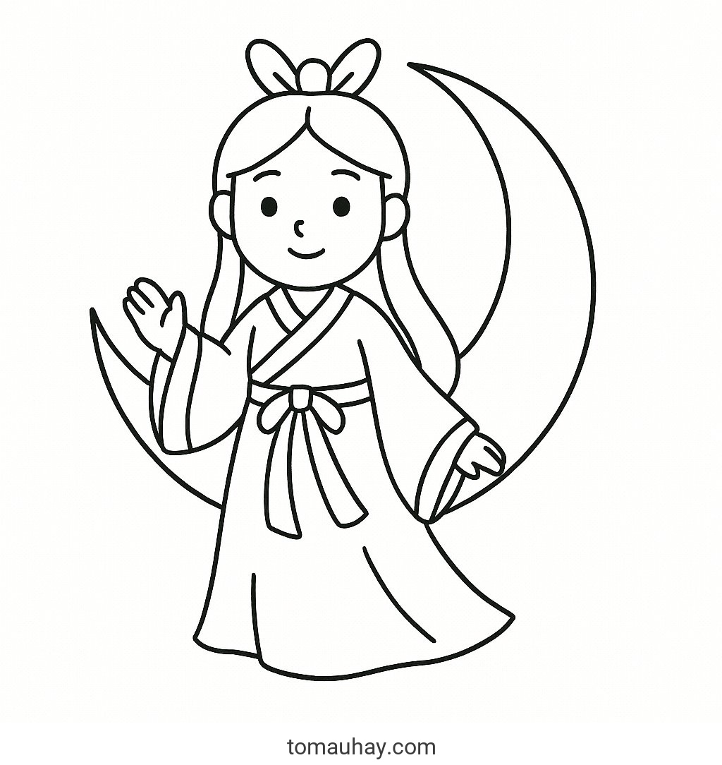 Tranh tô màu chị Hằng Nga cho bé PDF đẹp nhất 2026 - Phong cách Thiếu Nhi