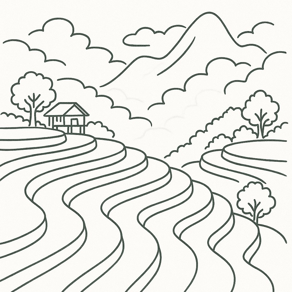 Tranh tô màu ruộng bậc thang cho bé đẹp và dễ tải 2025