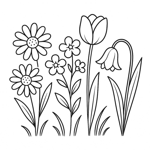 Tranh tô màu vườn hoa mùa xuân cho bé 2025