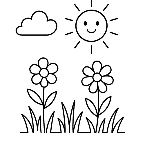 Tranh tô màu vườn hoa mùa xuân cho bé 2025