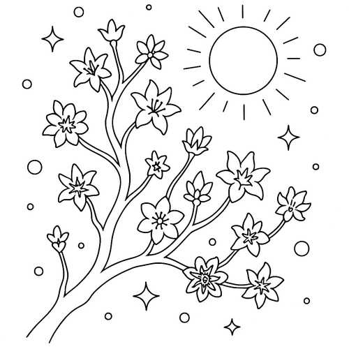 Tranh tô màu cành hoa mai cho bé PDF đẹp, dễ in 2025
