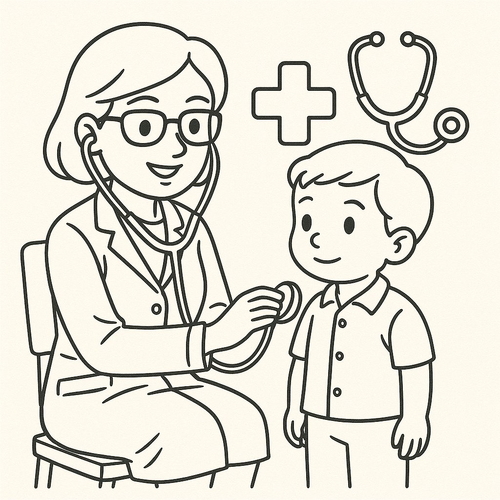 Tranh tô màu bác sĩ khám bệnh cho bé PDF đẹp 2025