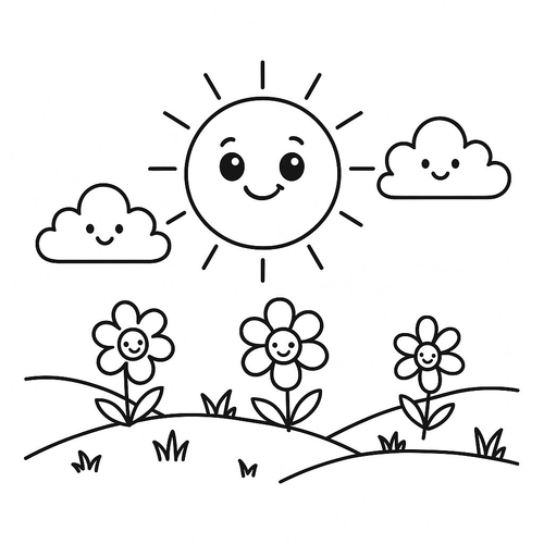 Tranh tô màu trời nắng cho bé 2025