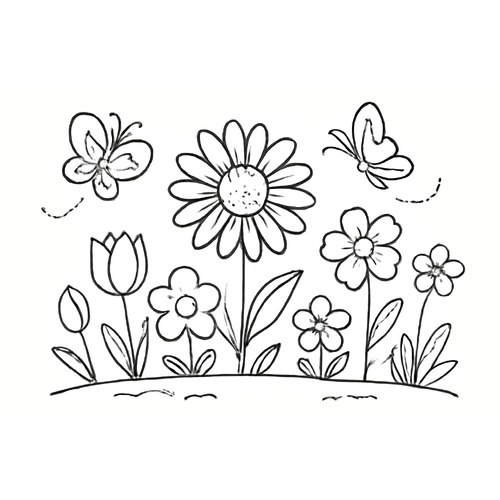 Tranh tô màu vườn hoa mùa xuân cho bé 2025