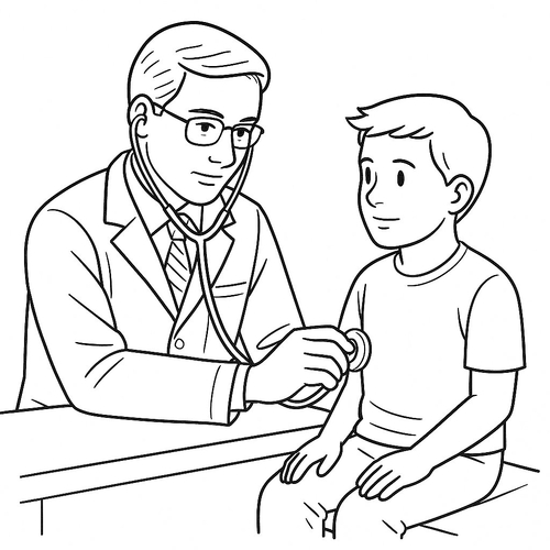 Tranh tô màu bác sĩ khám bệnh cho bé PDF đẹp 2025