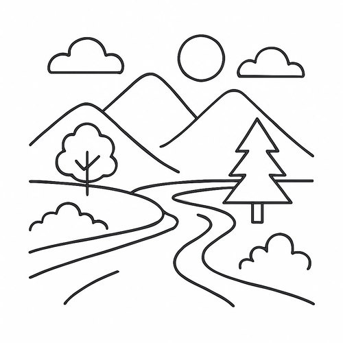 Tranh tô màu phong cảnh miền núi cho bé 2025