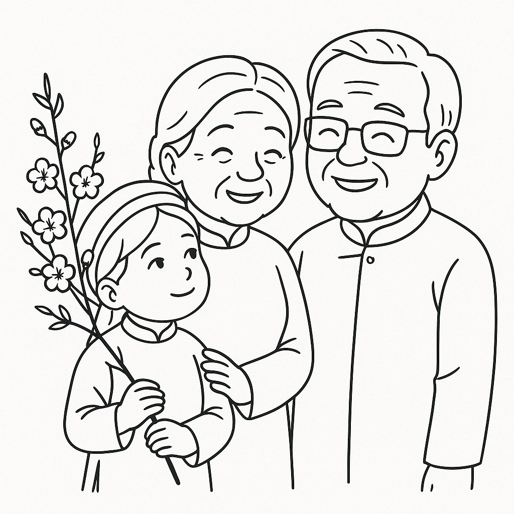 Bé chúc Tết cùng hoa đào