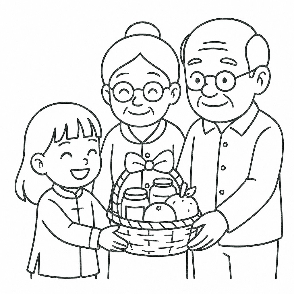 Tranh tô màu bé chúc Tết ông bà đẹp nhất 2025