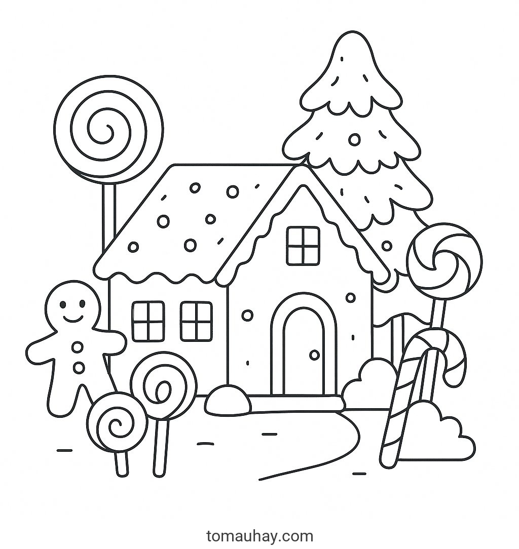 Tô màu ngôi nhà bánh kẹo cho bé 2026 - PDF - Candy Forest