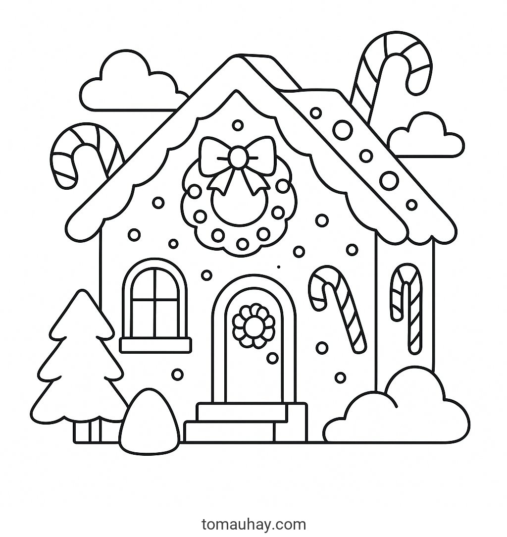 Tô màu ngôi nhà bánh kẹo cho bé 2026 - PDF - Festive Holiday