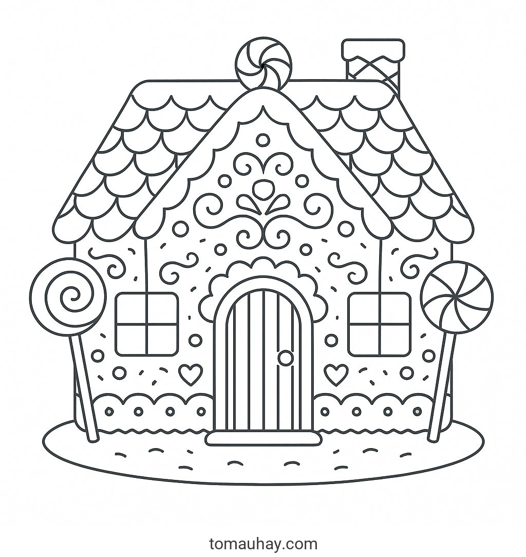 Tô màu ngôi nhà bánh kẹo cho bé 2026 - PDF