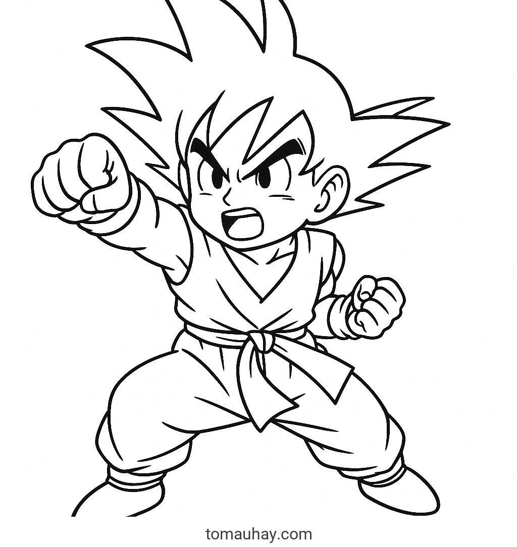 Tô màu Goku cho bé 2026 | Tranh Dragon Ball đẹp PDF - Goku hành động