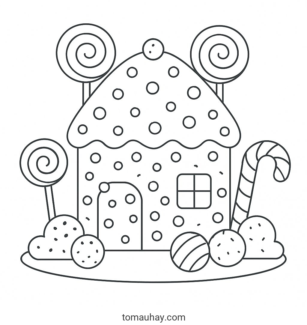 Tô màu ngôi nhà bánh kẹo cho bé 2026 - PDF - Lollipop Fun