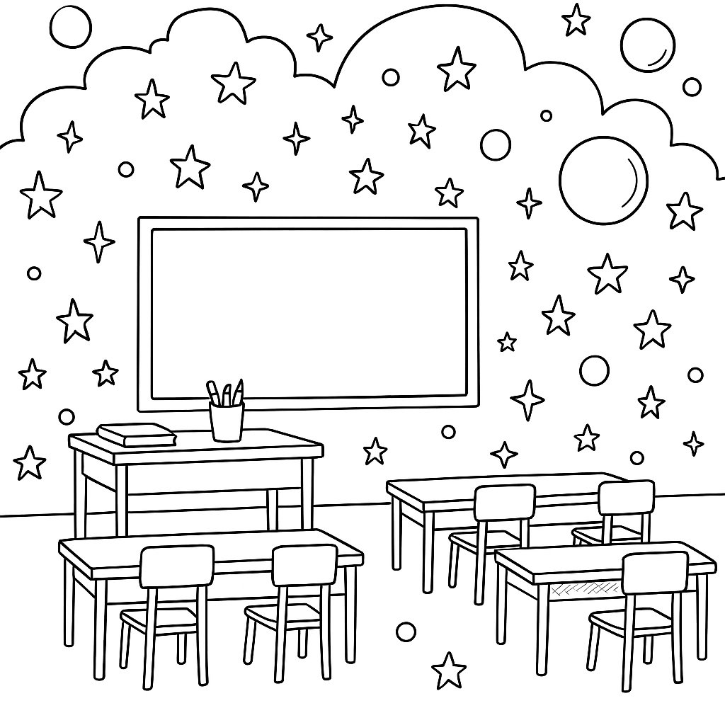 Tranh tô màu lớp học cho bé 2025 - Hình PDF tải nhanh