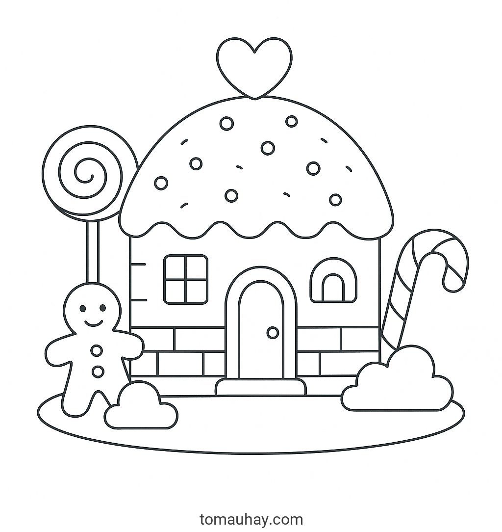 Tô màu ngôi nhà bánh kẹo cho bé 2026 - PDF - Pastel Cozy