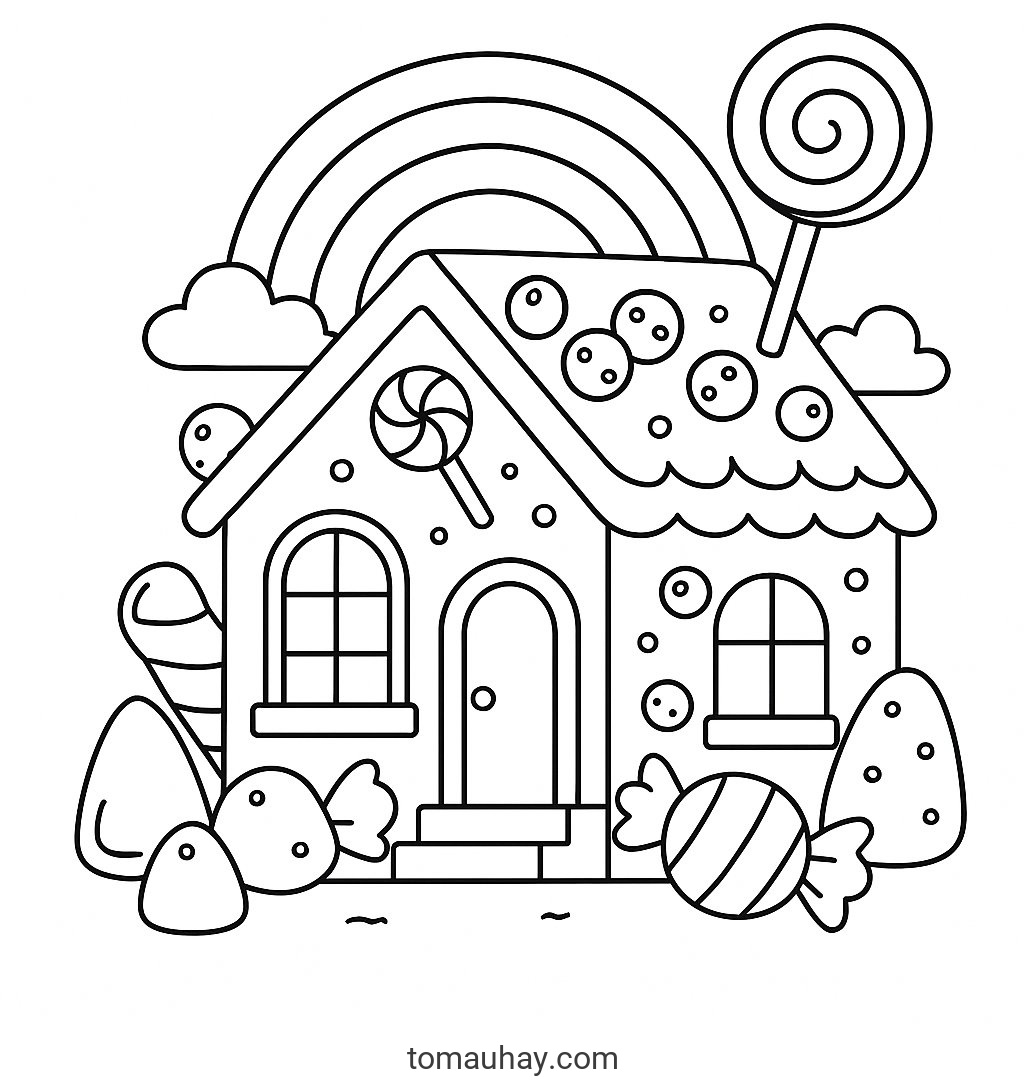 Tô màu ngôi nhà bánh kẹo cho bé 2026 - PDF - Rainbow Sweet
