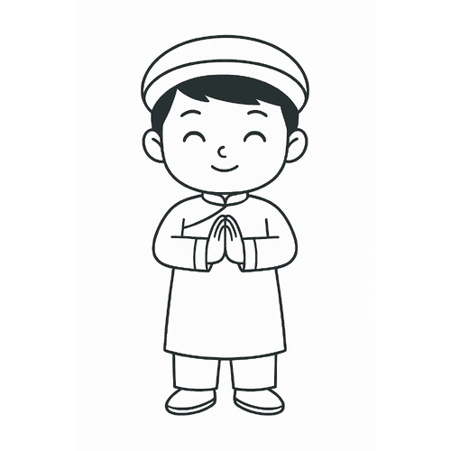 Tranh tô màu bé chúc Tết ông bà đẹp nhất 2025