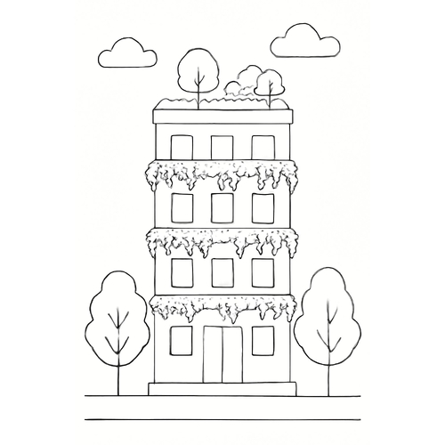 Tô màu nhà cao tầng cho bé 2025 - Hình PDF