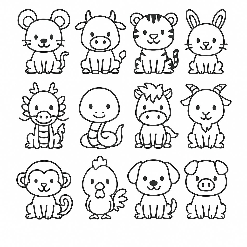 Tô màu 12 con giáp hoạt hình