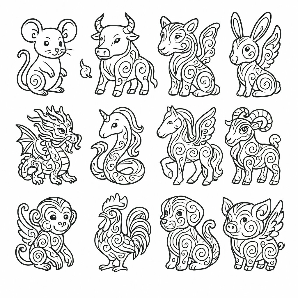 Tô màu 12 con giáp nghệ thuật