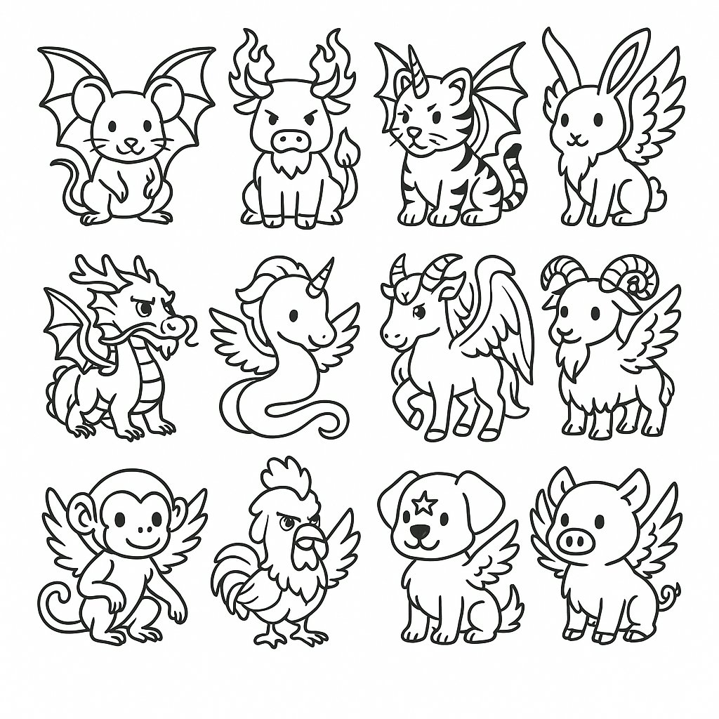 Tô màu 12 con giáp thần thoại