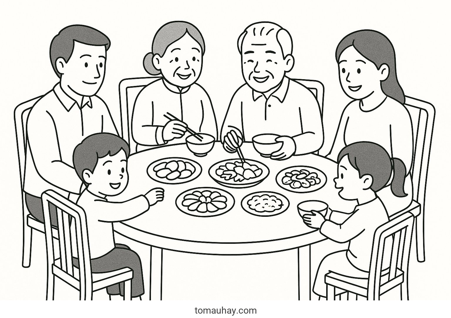Tranh tô màu ngày Tết Nguyên Đán cho bé 2026 đẹp nhất - Tranh tô màu Gia đình sum vầy