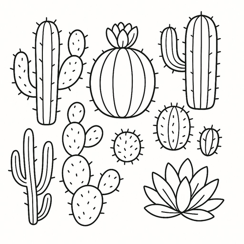 Tranh tô màu cây xương rồng cho bé 2025 - Hình tô màu PDF dễ thương