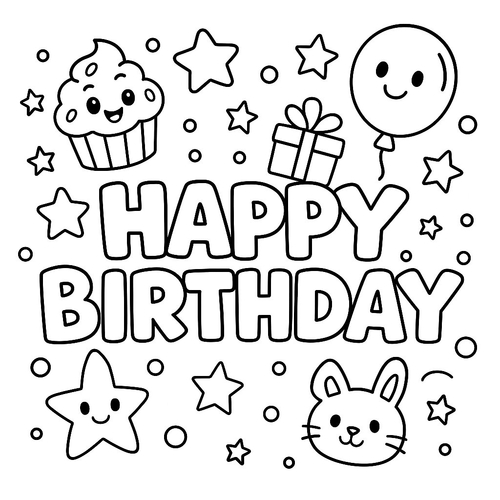 Chữ Happy Birthday Tô Màu Cho Bé - Năm 2025