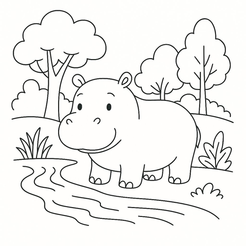 Tô màu con hà mã cho bé 2025 - Tranh &amp; PDF miễn phí