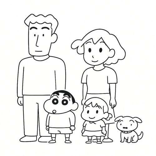 Tranh tô màu gia đình Shin cho bé 2025 – tải PDF miễn phí