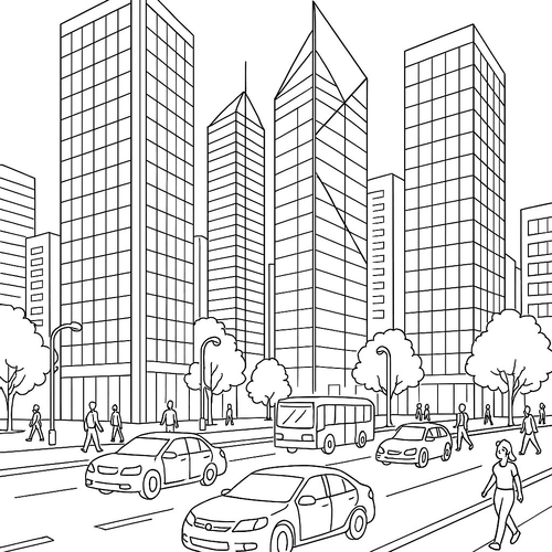 Tranh tô màu thành phố cho bé 2025