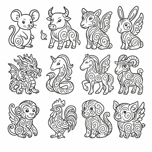 Tô màu 12 con giáp cho bé 2025