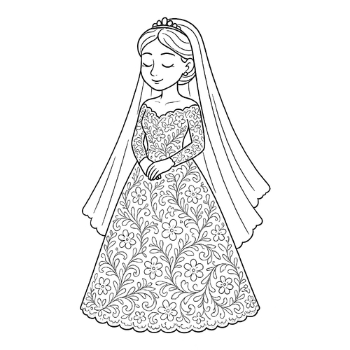 Tranh tô màu váy cưới cho bé 2025