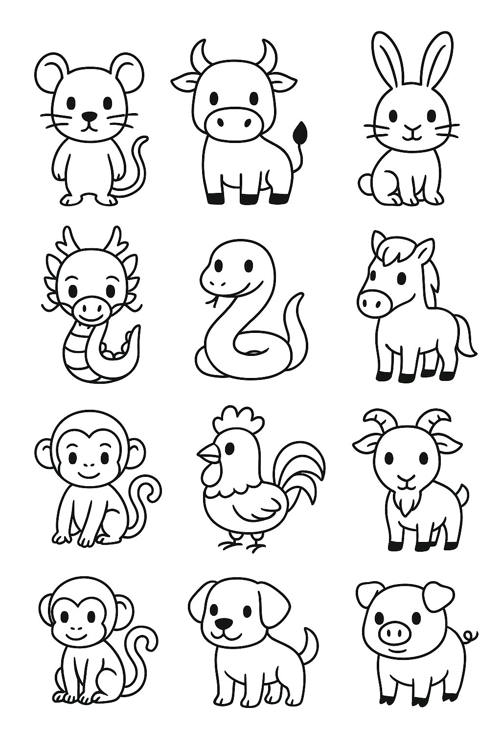 Tô màu 12 con giáp minh họa hiện đại