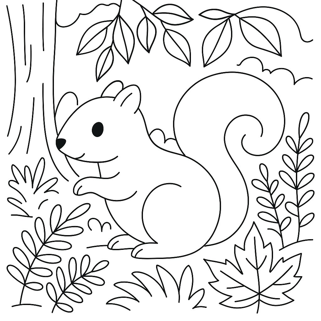 Tô màu con sóc trong bối cảnh thiên nhiên