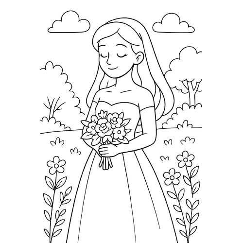 Tô màu cô dâu cho bé đẹp, tải PDF miễn phí 2025