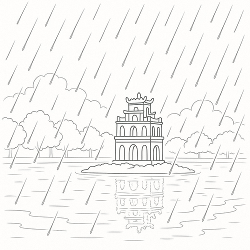 Tranh vẽ Hồ Gươm chưa tô màu cho bé – Tải PDF 2025