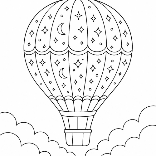 Tranh tô màu khinh khí cầu cho bé 2025 – Hình tô màu PDF miễn phí