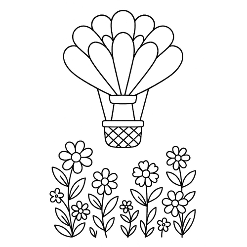 Tranh tô màu khinh khí cầu cho bé 2025 – Hình tô màu PDF miễn phí