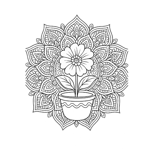 Tranh tô màu chậu hoa cho bé 2025