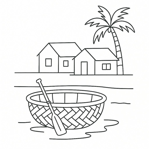 Tranh tô màu thuyền thúng cho bé đẹp, tải miễn phí 2025