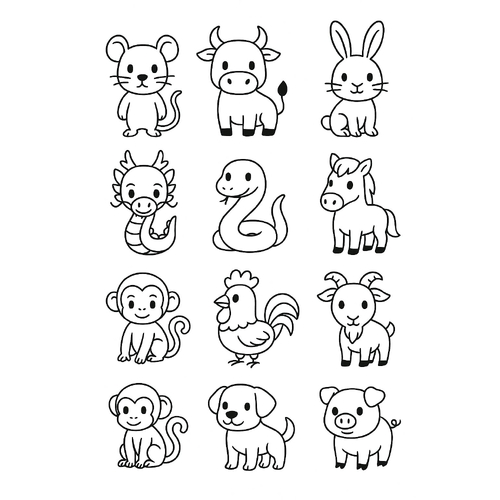 Tô màu 12 con giáp cho bé 2025