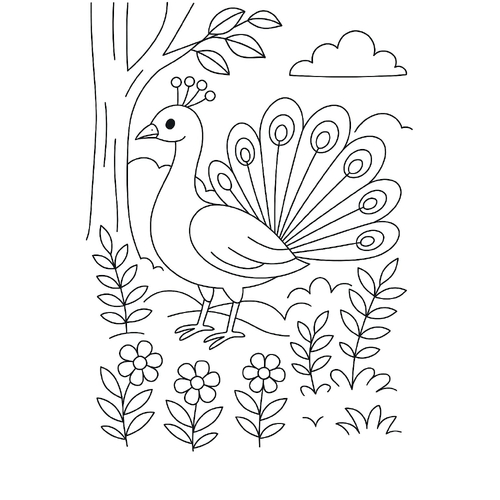 Tô màu con công cho bé 2025 – Hình tô màu đẹp mắt