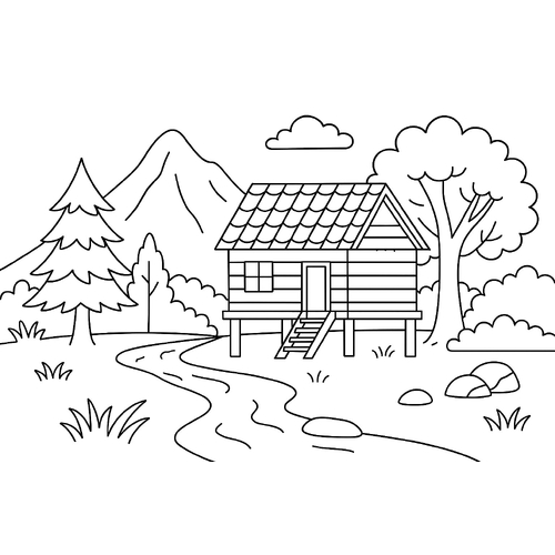 Tranh tô màu nhà sàn cho bé 2025 – Tải PDF miễn phí