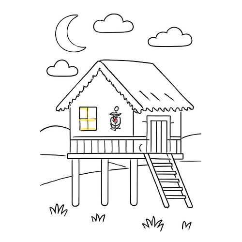 Tranh tô màu nhà sàn cho bé 2025 – Tải PDF miễn phí